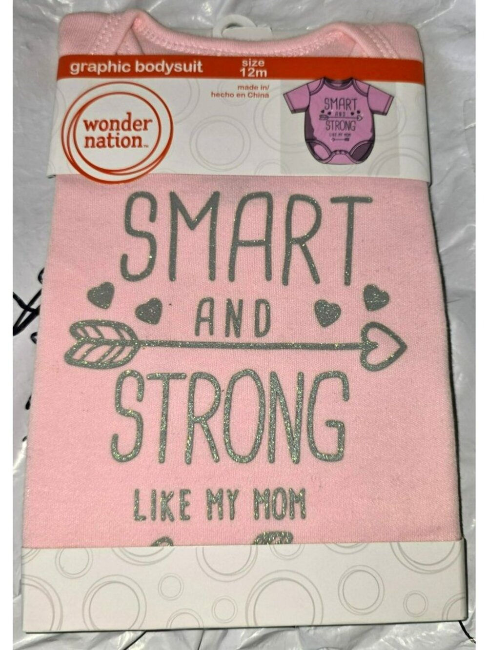 Baby Girl Bodysuit Smart And Strong Like My Mom 12M Pink Glitter LH4263a